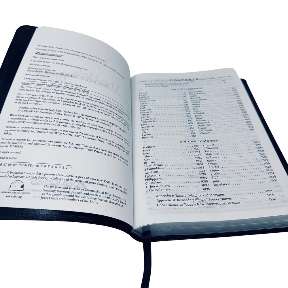 Zondervan Bible Unisex Large Black TNIV Thinline Bonded Leather Larger Print - Picture 3 of 6